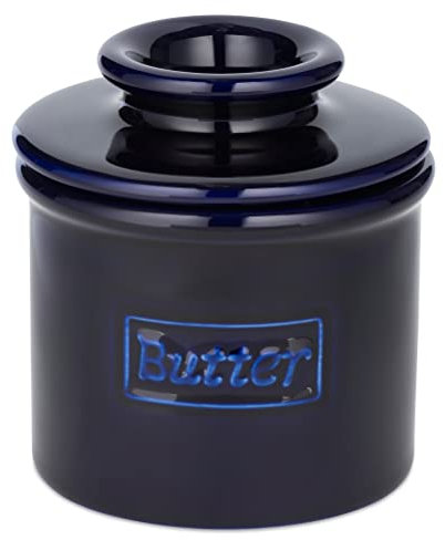 Butter Bell - The Original Butter Bell Crock by L Tremain, a Countertop French Ceramic Butter Dish Keeper for Spreadable Butter, Café Retro Collection, Cobalt Blue, Glossy Finish
