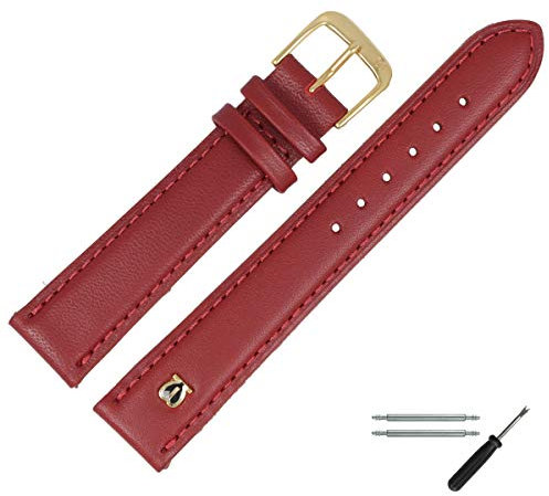 MARBURGER Uhrenarmband 18mm Leder Rot Gold Glatt Mit Naht - Montage Set 1001840000220