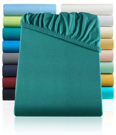 SHC by BaSaTex Jersey Spannbettlaken Bettlaken | Spannbetttuch Spannleintuch für Wasserbetten & Boxspringbetten aus 100% Baumwolle | 200x220 Farbe Petrol - Grün/Blau