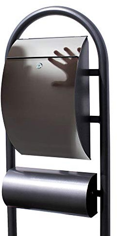 Banjado® Stand Briefkasten in Hammerschlag-Optik in Größe 150x47x22cm mit Motiv Schattenspiel - Briefkasten mit Standfuß/Postkasten freistehend als Standbriefkasten mit Zeitungsfach