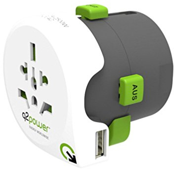 Q2 Power | Qdapter USB World to Europe | Universal-Reiseadapter mit Erdungsstecker und 1 USB Typ A 2,1 A | Kid Safe Stoßschutz | Spannung und Leistung 100V-1000W / 250V-2500W