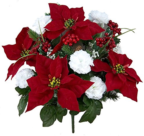 Admired By Nature Winter Holiday Flower Künstlicher Winterfrost, gemischter Strauch, Polyester, Weihnachtssterne – Rd/cm