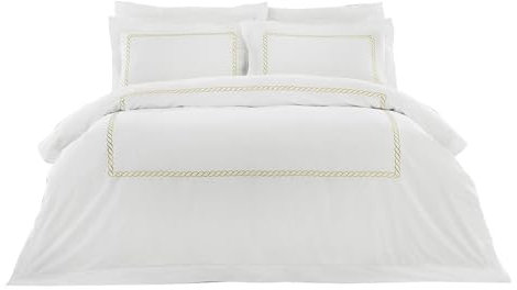Riva Paoletti 5-Star Hotel Quality Cleopatra Duvet Cover Set - Pure Soft Cotton - Gold Rope Embroidery - 2 x Oxford Pillowcase Included - Machine Washable - 200 x 200cm (79 x 79 inches)