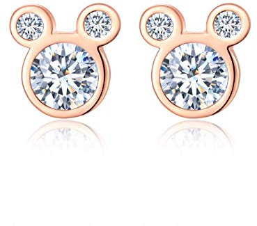 Shysnow Rose Gold Stud Earrings Silver Mouse with Cubic Zirconias for Womens Birthday Gift
