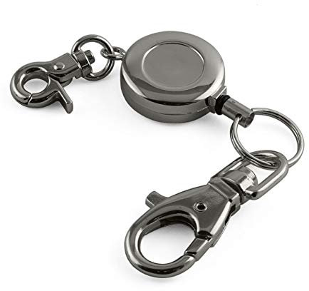 JCBIZ 1 x retractable key chain with hook, zinc alloy, high resilient, anti-loose stretch key ring holder tool, telescopic rope, black