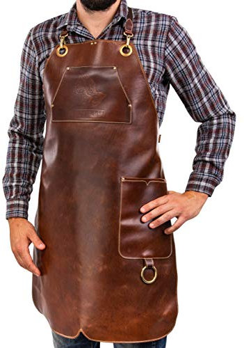 Angus Stoke Original Burger Unser Lederschürze - Vintage Grillschürze für BBQ & Küche & Bar (S-M)