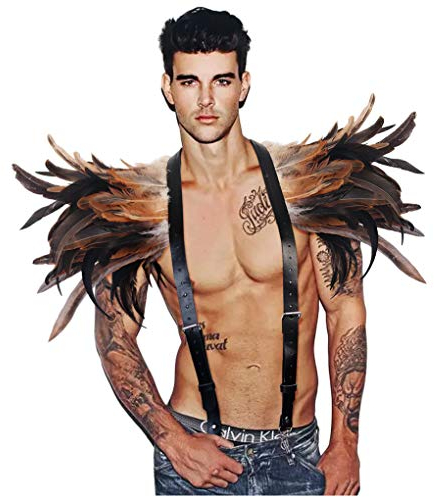 keland Gothic Schwarze Feder Achselzucken Schal Halloween Party Kostüm Epauletten Fliege Krawatte Kragen(Braun)