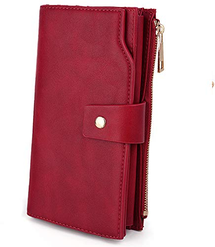 UTO Geldbörse Damen Card Holder RFID-Blocking PU-Leder mit großem Tragegriff (21 Kartenfächer) Innentasche Geeignet Rot2