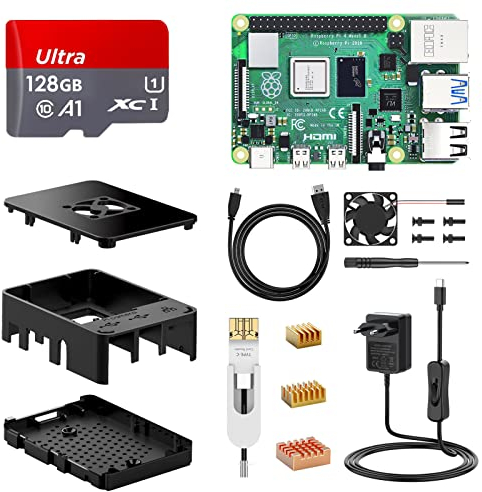 NinkBox Raspberry Pi 4 Model B 8GB RAM + 128 GB Speicherkarte, Starter Kit mit Cortex A72 1.5GHz, Ultimate Kit unterstützt Dual Display 4K/1000Mbps/Bluetooth 5.0