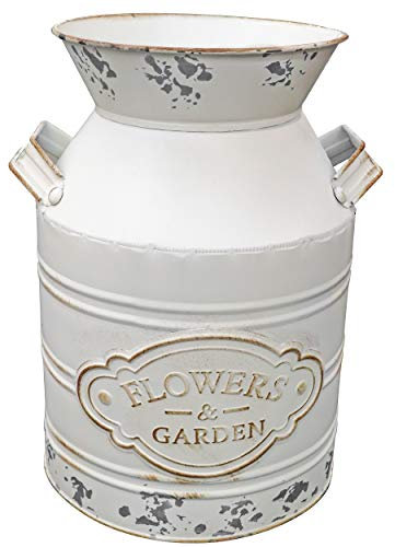 Soyizom Vintage rustikale Blumenvase aus verzinktem Metall, Shabby Chic, Blumenvase, Gießkanne, französischer Stil, Eimer, Krug, Blumenhalter, Vase mit Griff, Dekoration – groß, 24.9 cm hoch