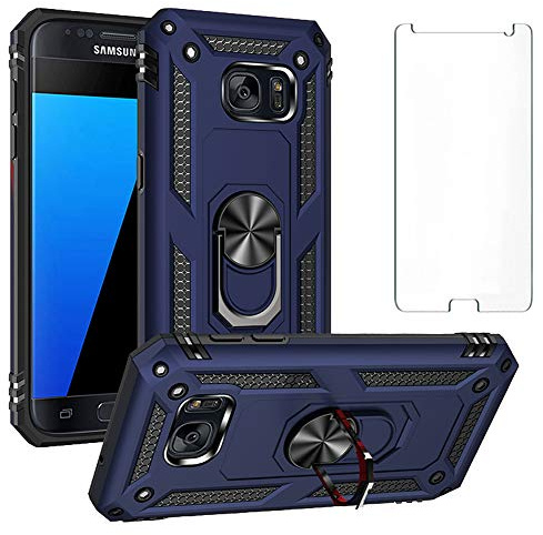 Asuwish Handyhülle für Samsung Galaxy S7 Hülle mit Glas Folie Schutzfolie und Magnetisch Ring Ständer Handyhüllen Panzerfolie S 7 7S SM-G930F SM G930F Slim Handy Hüllen Schutzhülle Phone Case Blau