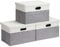 Febzoce Storage Boxes with Lids, Storage Baskets for Shelves Foldable Fabric Storage Bins Organizer for Home and Office Light Grey and White Extra Large 44 x 31 x 29 cm 3 Pack