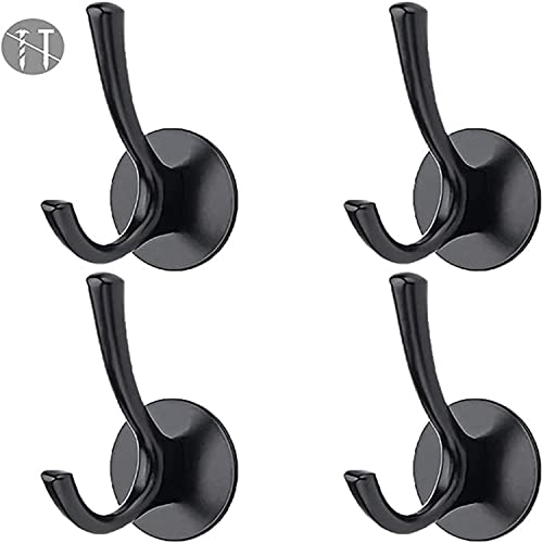 LJCC 4 Stück Selbstklebend Haken, Wasserfeste Mehrzweckhaken, Klebehaken, Selbstklebend Wandhaken für Badzimmer, Büro, Küche (Schwarz)
