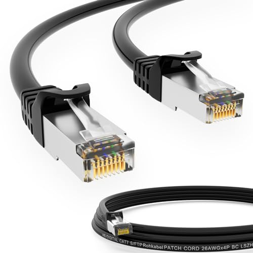 HB-DIGITAL 50m LAN Kabel RJ45 Patchkabel mit CAT 7 Rohkabel S/FTP - GHMT zertifiziert - 10 Gigabit Ethernet Netzwerkkabel Kupfer Profi PiMF für Patchpanel Switch PC Router - Schwarz
