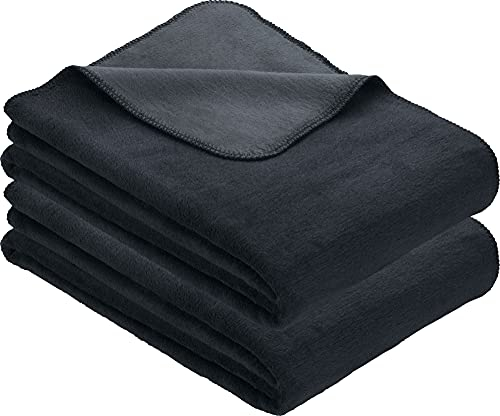Erwin Müller Wohndecke, Wolldecke Matera 2er- Pack schwarz/grau Größe 100x150 cm - weich, temparaturausgleichend, atmungsaktiv, hautfreundlich