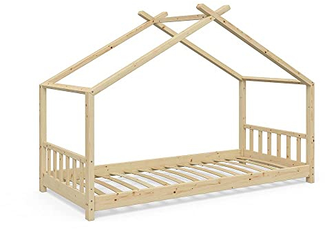 VitaliSpa Hausbett Design, Bett aus Holz, Naturholz, 90x200 cm