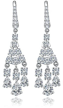 Banemi Braut Ohrringe, Frauen Schmuck Ohrringe Quaste Baumeln mit Cubic Zirkonia Angelhaken Ohrhänger Geschenk für Freundin