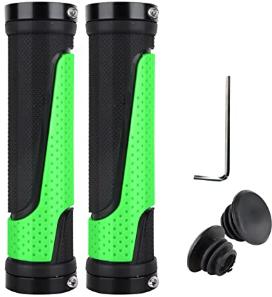 1 par de Manillar de Bicicleta de Bloqueo Bloqueo-en la manija de la Bicicleta Anti-Deslizante apretones Doble Bloqueo en los puños de Bloqueo de Aluminio (Verde)