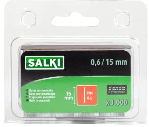 SALKI | Chiodi pin zincati da 0,6 mm | Blister da 3000 pezzi | Chiodi senza testa da 15 mm per pinzatura pneumatica | Compatibili con chiodatrici pneumatiche JSI-12 mm | Finitura grigia resistente