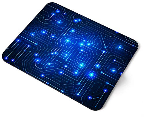 Computer Mouse Mat Pad - Blue Circuit Board Tech Geek Computer Home Office PC Desk Accessory Flexible Fabric Top Large 5mm Laptop Desktop Printed Art Ergonomic #8127