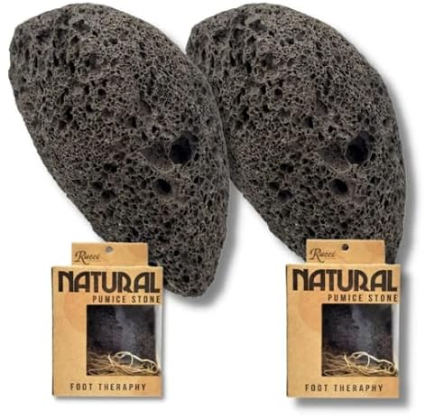 Rucci Professional Natürlicher vulkanischer Bimsstein für Schwielen, Risse, 100% natürliche, biologisch abbaubare Verpackung, 2 Boxen, schwarz, mittel (RL227N)