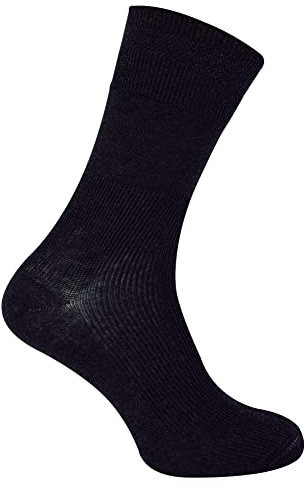 Dr.Socks Mens Wool Diabetic Socks in Black Extra Wide Ribbed Seamless Merino Wool Socks (6-8, Black)