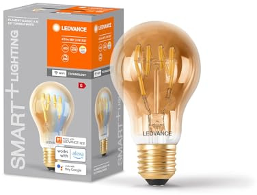 LEDVANCE SMART+ WiFi LED lamp, Gold Tint, 6W, 470lm, Classic Bulb Shape with E27 Base, Adjustable White Light (2200-5000K) dimmable, app or Voice Control, 15,000 Hours Life, Pack of 4