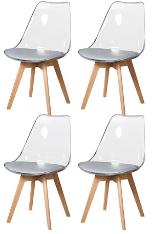 HJhomeheart Juego de 4 Sillas de Comedor Transparentes Modernas, Sillas de Comedor Tapizadas Extraíbles, Sillas de Cocina de Diseño Escandinavo (Cuero-Gris)
