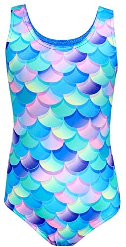 Aquarti Mädchen Badeanzug mit Ringerrücken Print, Farbe: Meerjungfrau Violett/Blau/Rosa, Größe: 128