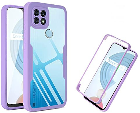 HAOYE Funda para Realme C21, 360 ​​Grados Shockproof Transparente Carcasa con Protector de Pantalla, Hard PC y Silicona TPU Tough Case Cover. Púrpura