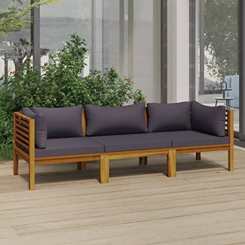 Yolola Gartensofa 3-Sitzer Rattan Sofa Balkonmöbel Lounge Sofa Outdoor Balkonsofa Balkon Couch Garten Gartenbank Sitzbank Gartenmöbel Set Loungemöbel Terrasse Dunkelgrau