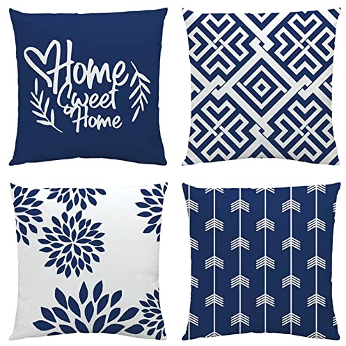 NIULAA Weich Kissenbezug 45x45 4er Set Marine Blau,Deko Kissenbezüge Couchkissen Modern Kuschelig Dekokissen Kissenhülle Quadratisch Kissen Bezug Sofakissen Zierkissen Wohnzimmer Bett Draußen