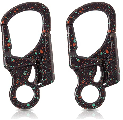 Ahiller Karabiner Schlüsselring Clip, 3 Zoll Zinklegierung Doppelte Verriegelung Schlüsselbund für Outdoor, Schlüsselanhänger Stil Karabinerhaken [Schwarzorangegrün-2P]