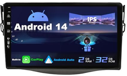 SXAUTO Android 14 IPS Autoradio für Toyota RAV4 (2007-2012) - Eingebaut CarPlay/Android Auto - Rückfahrkamera KOSTENLOS - 2G+32G - Lenkradsteuerung DAB Fast-Boot WiFi DSP Bluetooth - 2 Din 9 Zoll
