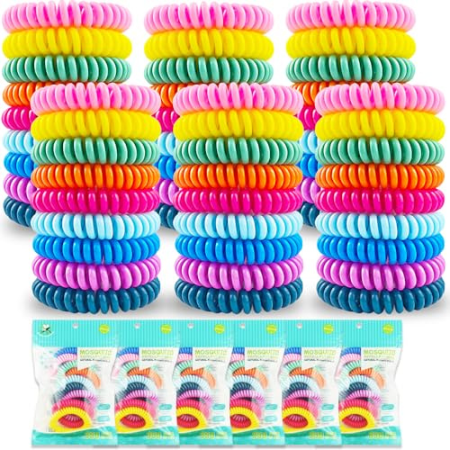 54 Pack Mosquito Repellent Bracelets, DEET-Free Insect & Bug Repellent Wrist Bands with 60 Pack Smile Mosquito Patches for Kids & Adults Outdoor Camping Fishing Traveling