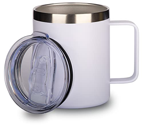 camako Coffee Mug with Lid and Handle, 350ml/12oz,Double Wall Vacuum Stainless Steel Travel Coffee Mug Spill Proof,Dishwasher Safe, Reusable Coffee Cup (White)