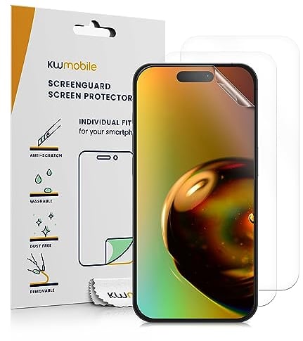 kwmobile 3X Displayschutzfolie kompatibel mit iPhone 15 Folie - klare Schutzfolien Set in transparent