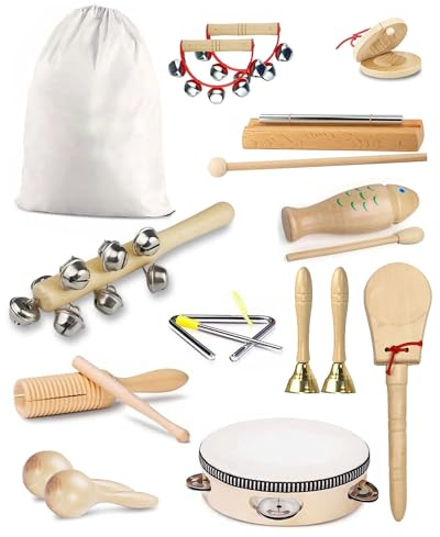 Lulizar 19pcs Kids Musical Instruments, Wooden Musical Instruments with a Storage Bag, Music Enlightenment Percussion Toys for Toddler, Musical Toy Instruments Set Gift for Baby and Unisex Children