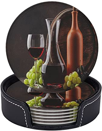 Modern Coasters for Drink,Round Cup Coasters Set of 6 for Family Modern Round Cup Mat Pad,Wine Bottle Decanter