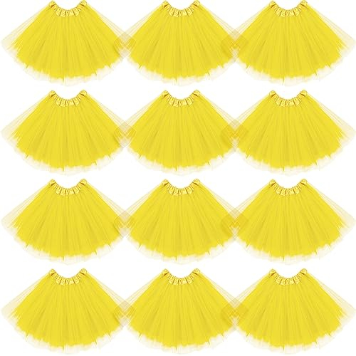 Jiuguva 12 Stück elastische 4-lagige Tüll-Tutu-Rock Halloween Tutus für Frauen Ballett Teenager Erwachsene Tutu Flauschige Fee Ballerina Tutu, gelb, Mittel