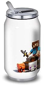 Gourde/Bouteille d'eau en Aluminium - Acier Inoxydable (thermos 24h) réutilisable 330ml à 750ml, thème jeux vidéos compatible Minecraft play (Acier inoxydable, Canette S 330ml)