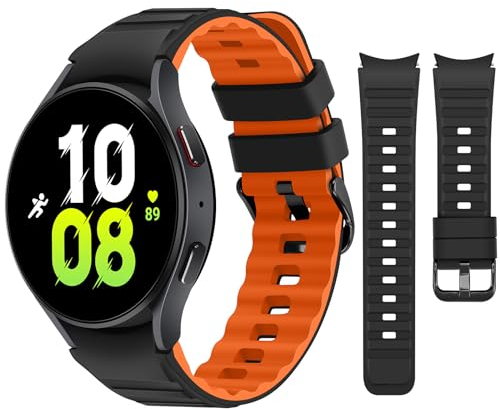 Tasikar Armbänder Kompatibel mit Samsung Galaxy Watch 7/6/5/4 Armband 40mm 44mm/Watch 6 Classic 43mm 47mm/5 Pro/4 Classic Weich Silikon Uhrenarmband für Herren Damen, Schwarz Orange