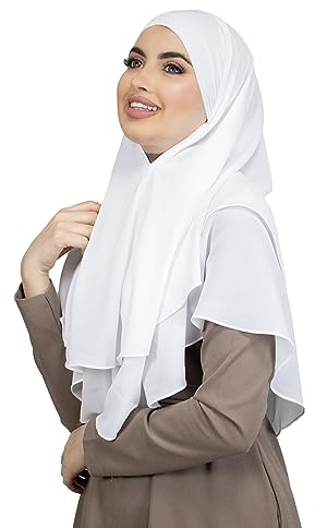LAMISHIJAB® Hijab Slip Hijab Khimar Effekt 2 Schleier zum Binden ohne Nadeln für Frauen Musumane Segeln HE600, weiß, One size