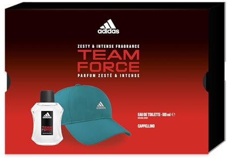 Adidas, Confezione Regalo Team Force, Eau de Toilette Uomo 100 ml e Cappello Uomo da Baseball Turchese