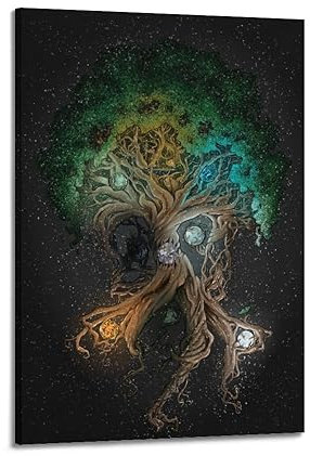 YBHF Life of World Tree Yggdrasil Poster, Wandkunstdruck, Retro-Ästhetik, Raumdekoration, Bürodekoration, 40 x 60 cm, Rahmenstil