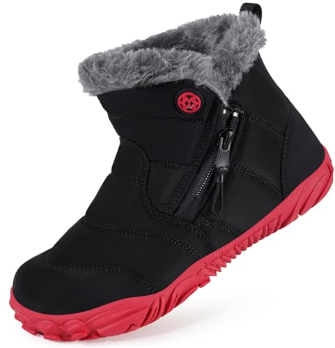 KVbabby Barefoot Scarpe Invernali Bambini Ragazzi Caldo Stivali da Neve Comode Impermeabili Stivaletti,nero rosso-A,37 EU