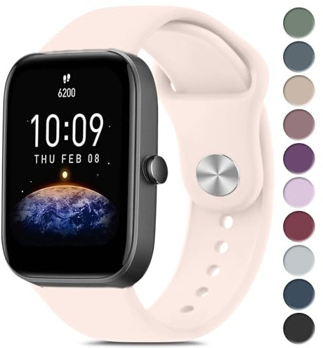 Cinturino per Amazfit Bip/Bip 3 /Bip 3 Pro Smartwatch, Largo 20 mm Cinturini in Silicone Originale Compatibile con Amazfit Bip S/Bip Lite/Bip U Pro Donna Uomo, Rosa Chiaro