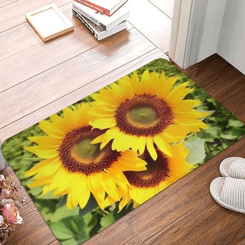 Door Mat Durable Front Door Mats Heart Shaped Sunflower Print Welcome Doormat Absorbent Non-Slip Entrance Mat Soft Flannel Rugs Washable Carpet for Christmas Decor Indoor Outdoor 16''x 24''