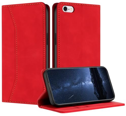 Mo-Beauty Hülle Kompatibel mit iPhone 6S Plus/6 Plus, Handyhülle iPhone 6S Plus, iPhone 6 Plus Hülle, PU Leder Flip Klappbare Schutzhülle Magnet Ledertasche Klapphülle Hülle (Rot)