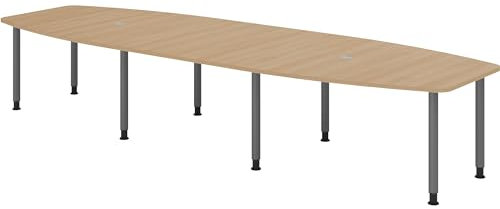 bümö Konferenztisch oval 400x130 cm großer Besprechungstisch in Eiche, Besprechungstisch mit Gestell in Graphit, Meetingtisch für 14 Personen, XXL-Tisch für Besprechungsraum & Meeting
